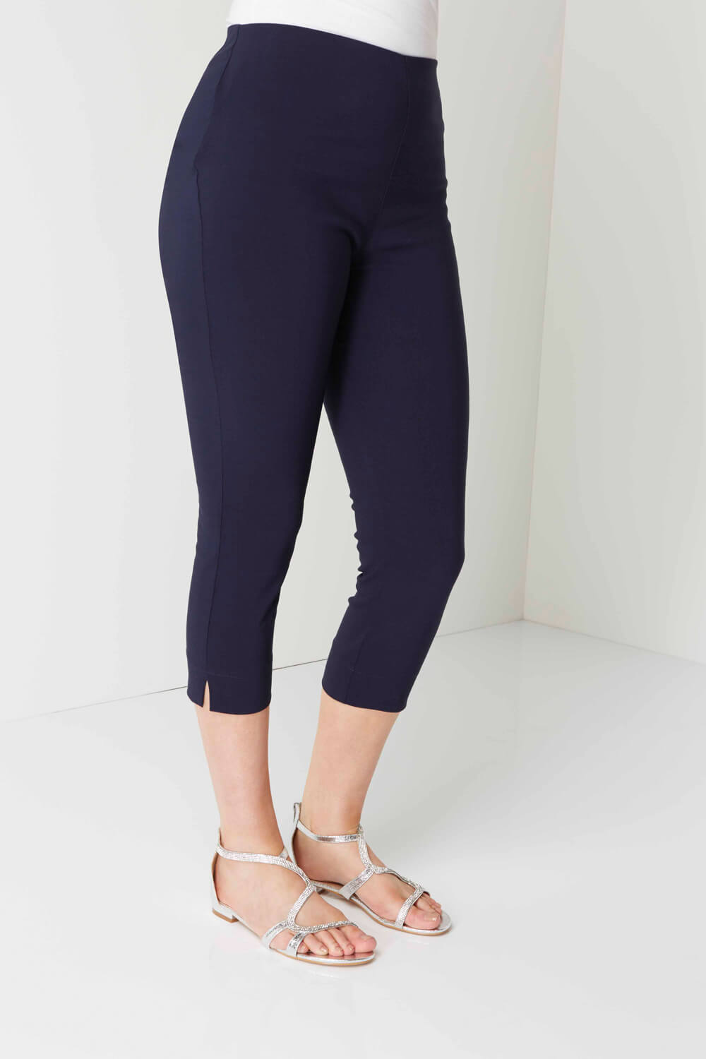 Navy  Cropped Stretch Trouser, Image 2 of 5