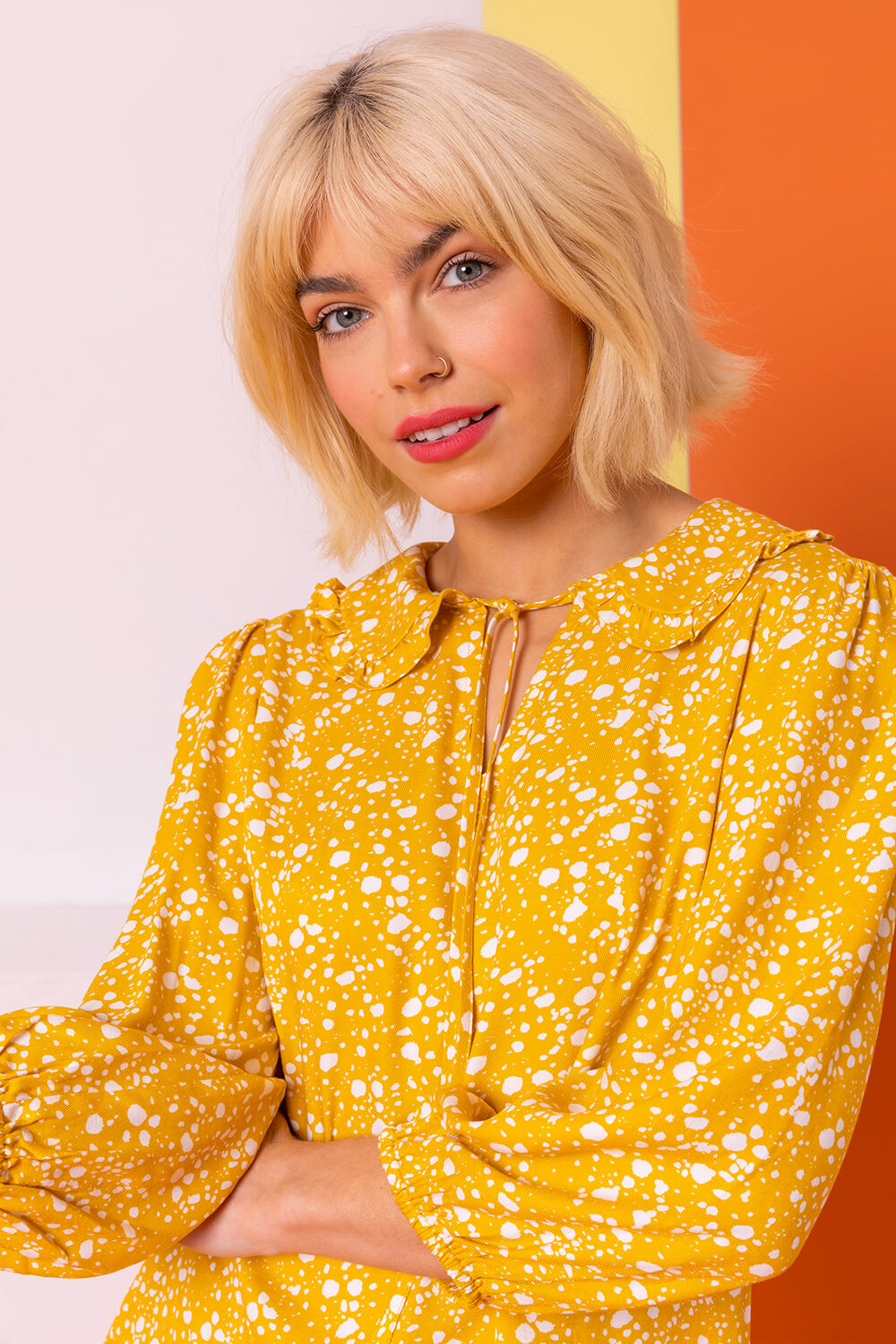 Amber Spot Print Tie Neck Blouse, Image 4 of 4