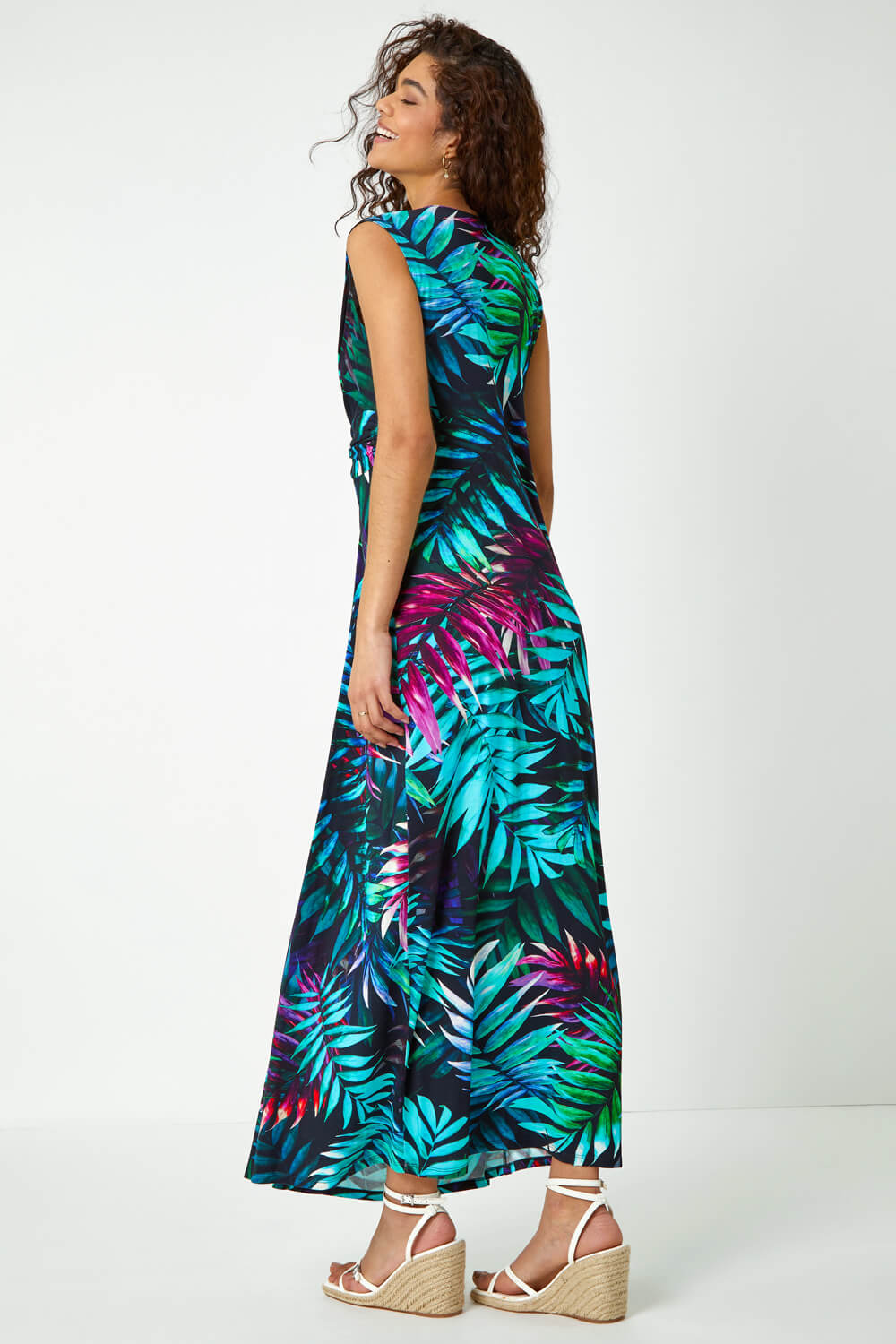 Turquoise Tropical Print Maxi Dress, Image 3 of 6