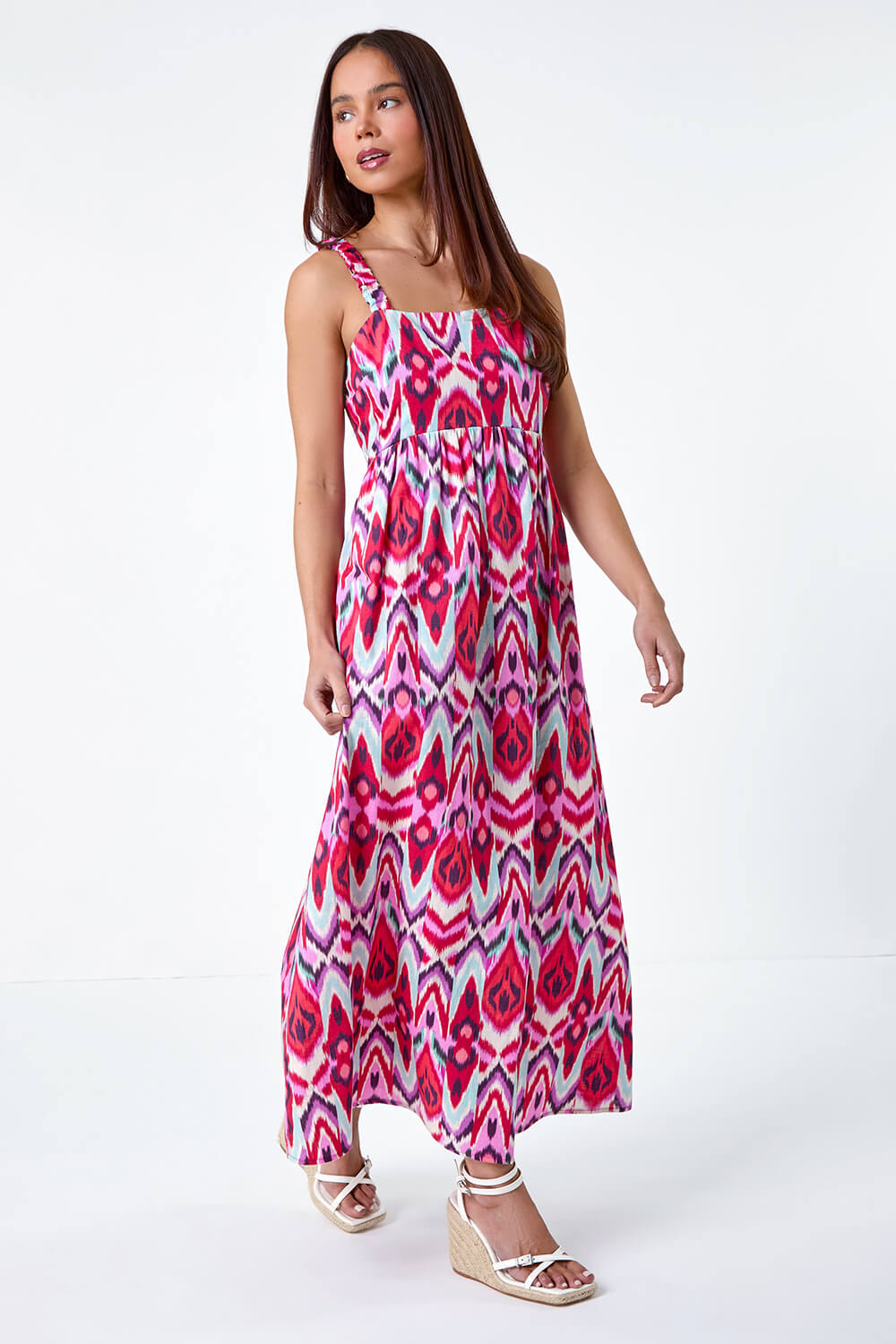 CORAL Petite Aztec Stretch Back Maxi Dress, Image 2 of 5