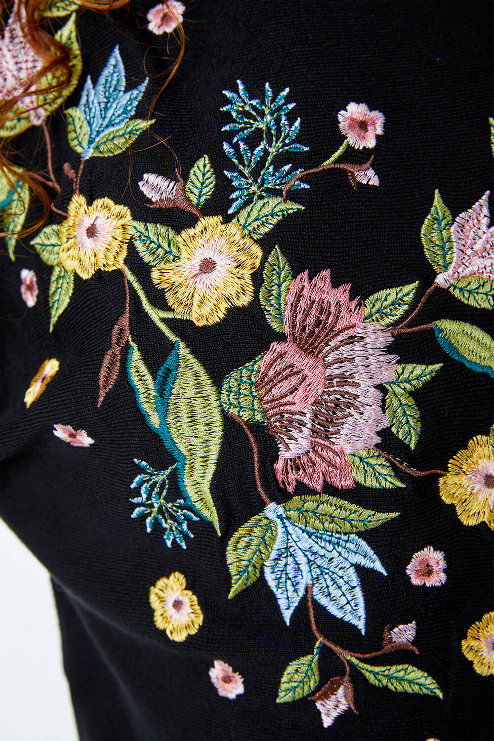 Floral Embroidered Jumper in Black - Roman Originals UK