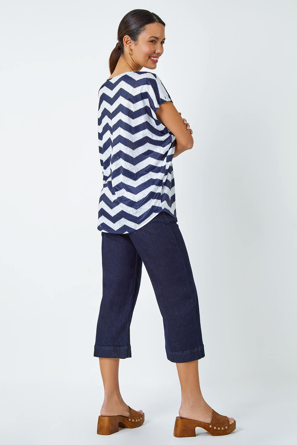 Navy  Zig Zag Print Relaxed Top, Image 3 of 5
