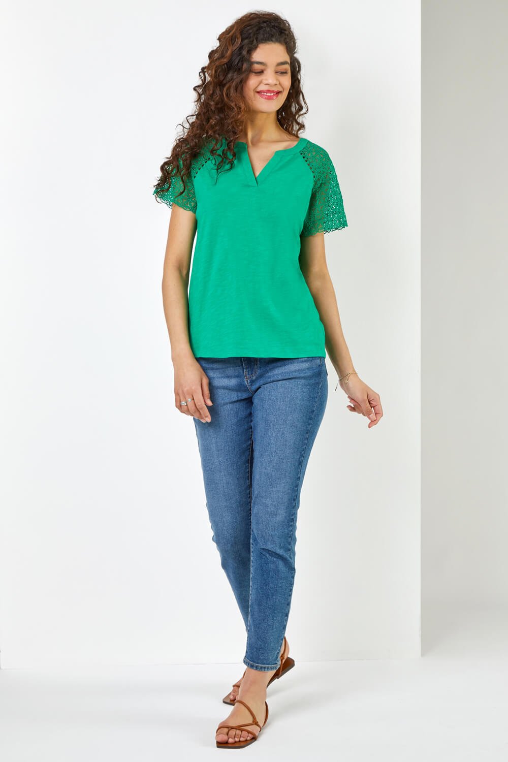 Green Embroidered Sleeve Jersey T-Shirt, Image 3 of 4