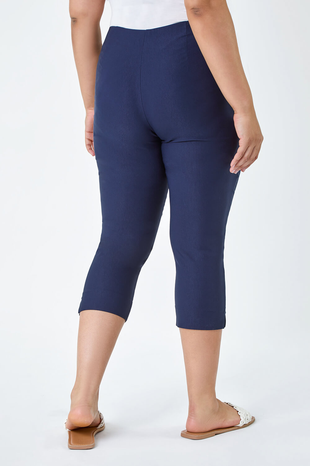 Navy Blue  Curve Cropped Stretch Trouser, Image 3 of 4