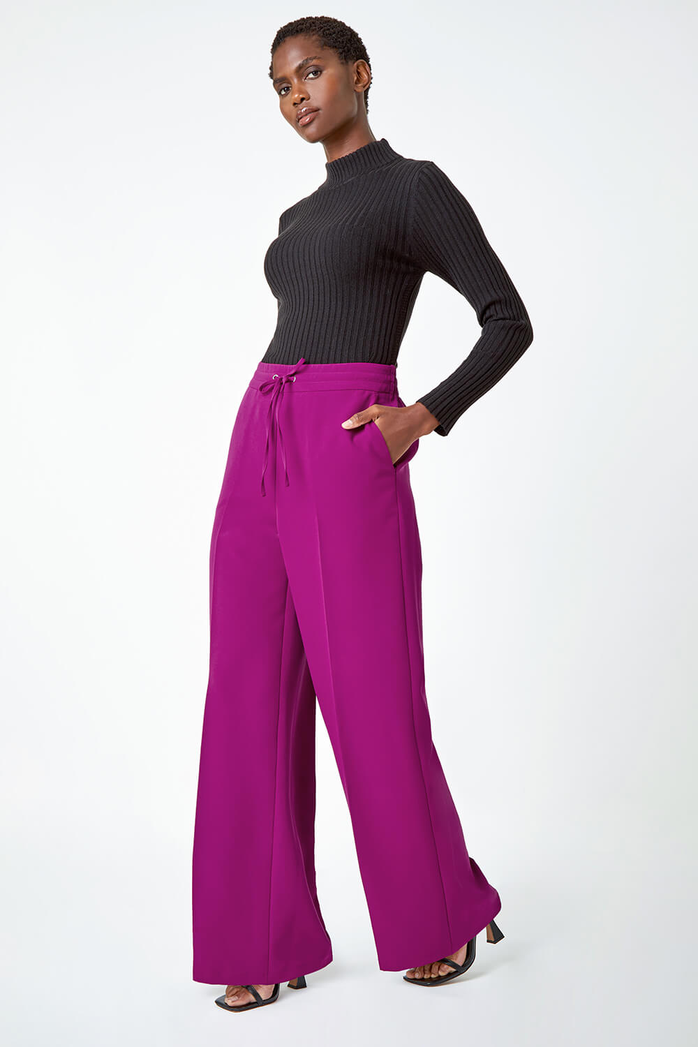 MAGENTA Wide Leg Tie Front Stretch Trouser, Image 4 of 7