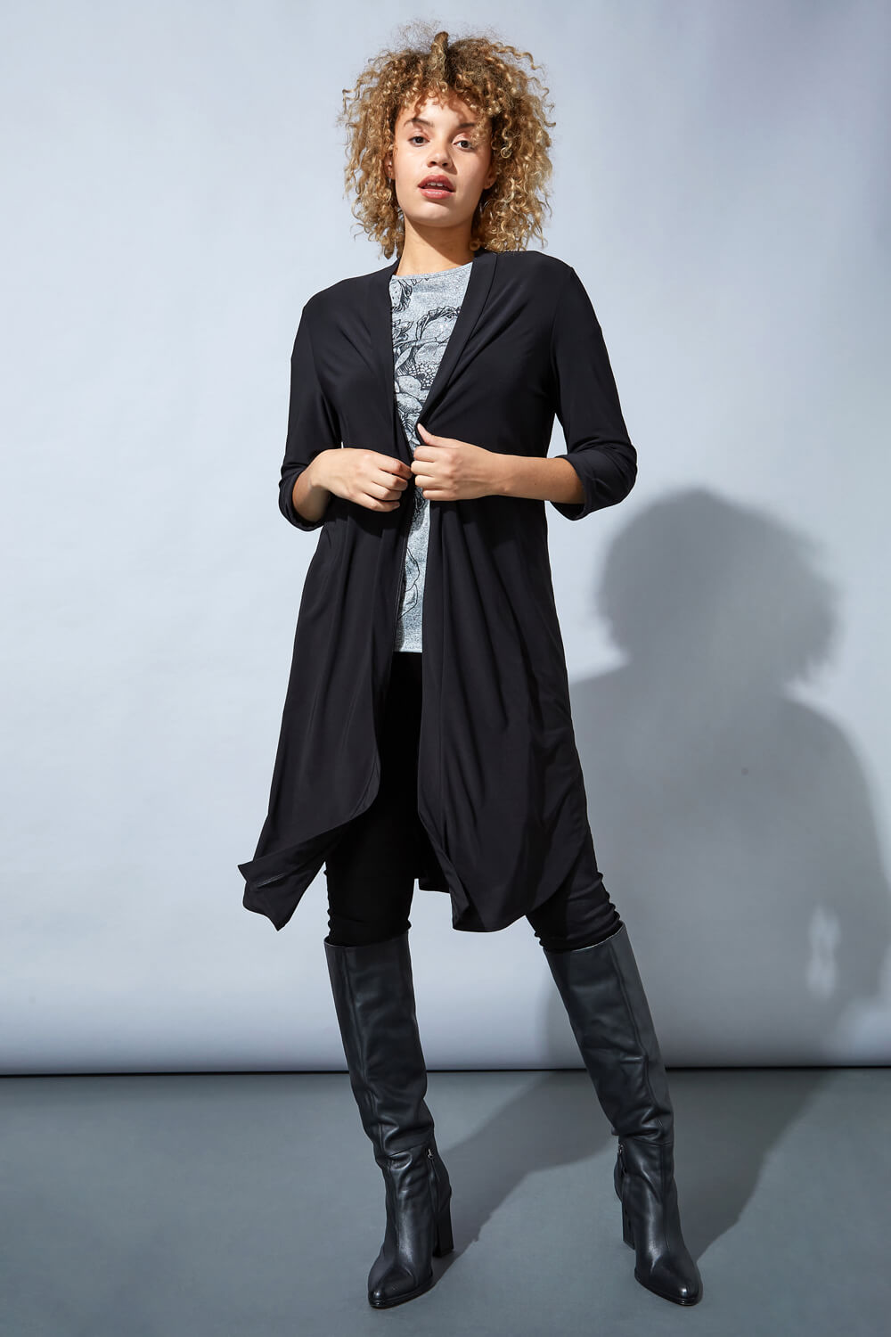 Longline Jersey Kimono Jacket in Black Roman Originals UK