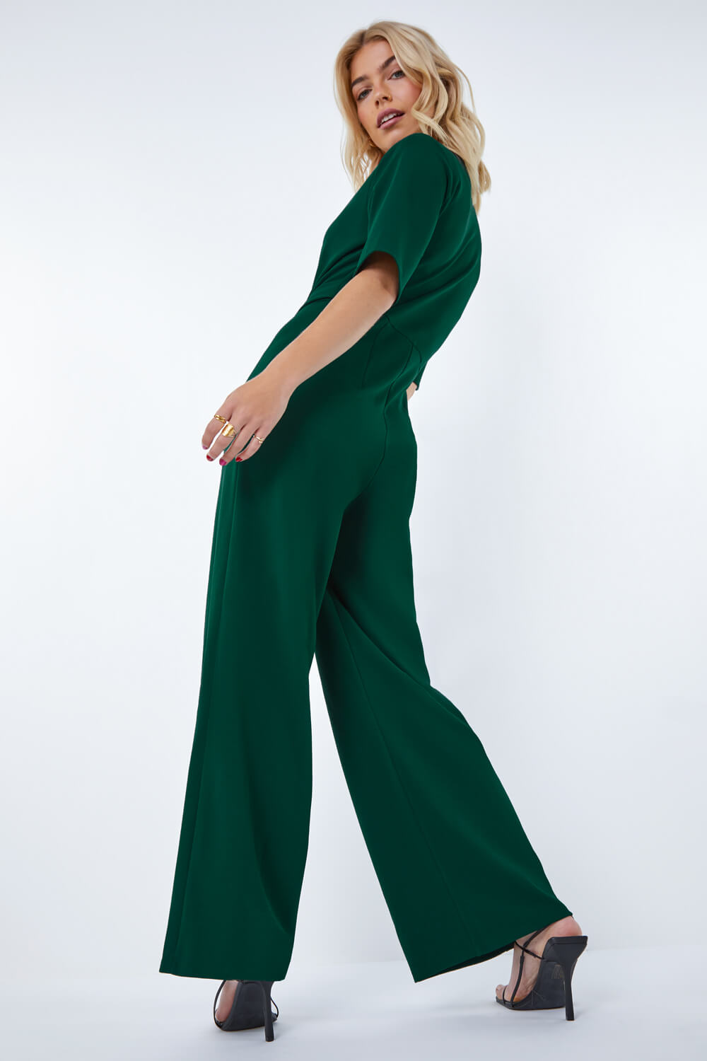 Green Wrap Midi Stretch Jumpsuit, Image 3 of 5