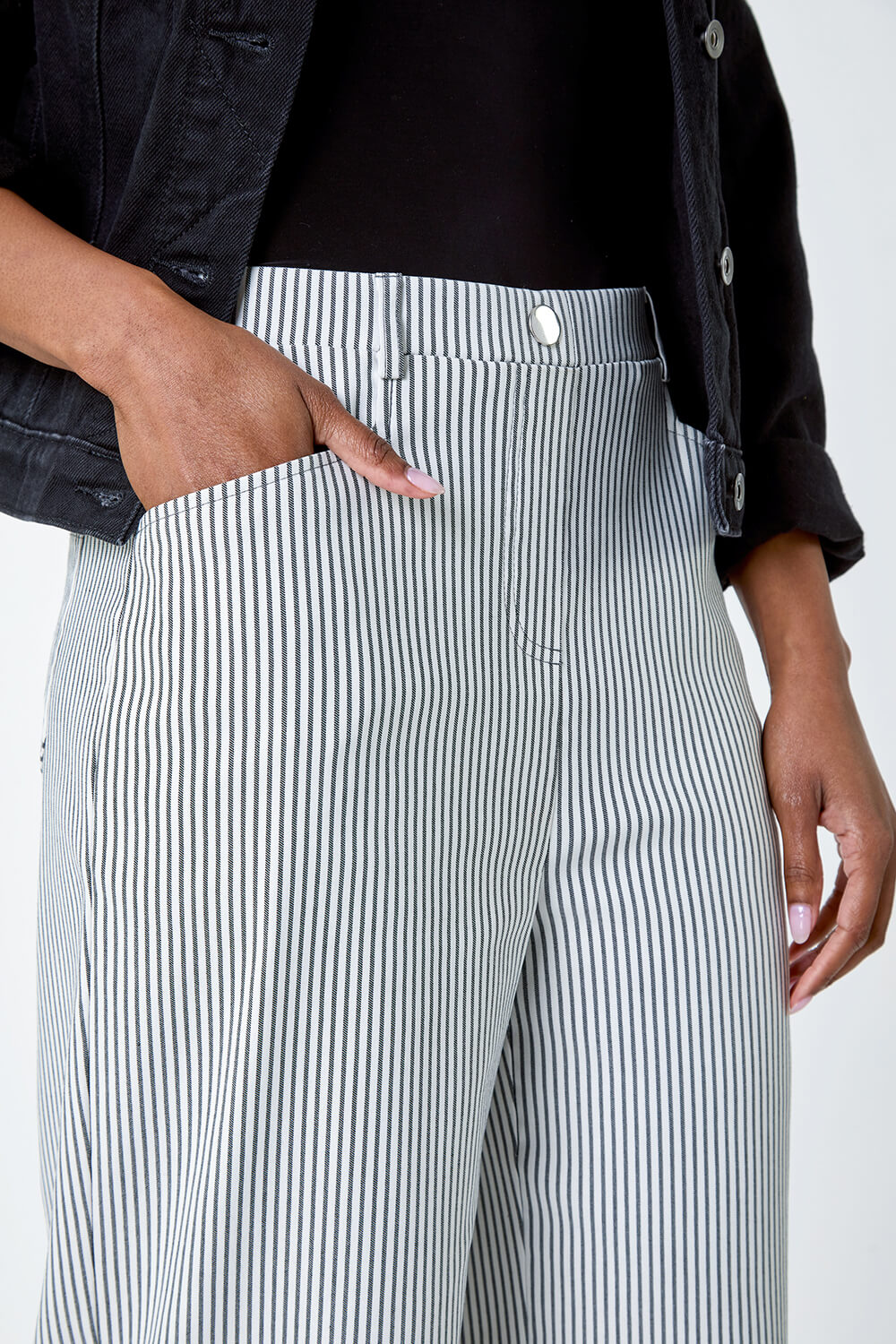 Black Stripe Wide Leg Stretch Trousers, Image 5 of 5