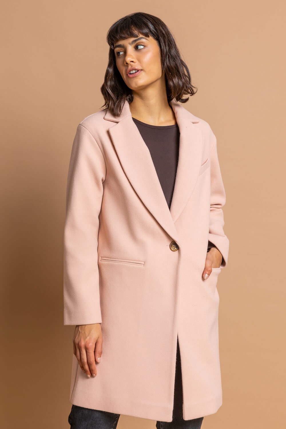 Light Pink Rever Collar Long Coat, Image 5 of 5
