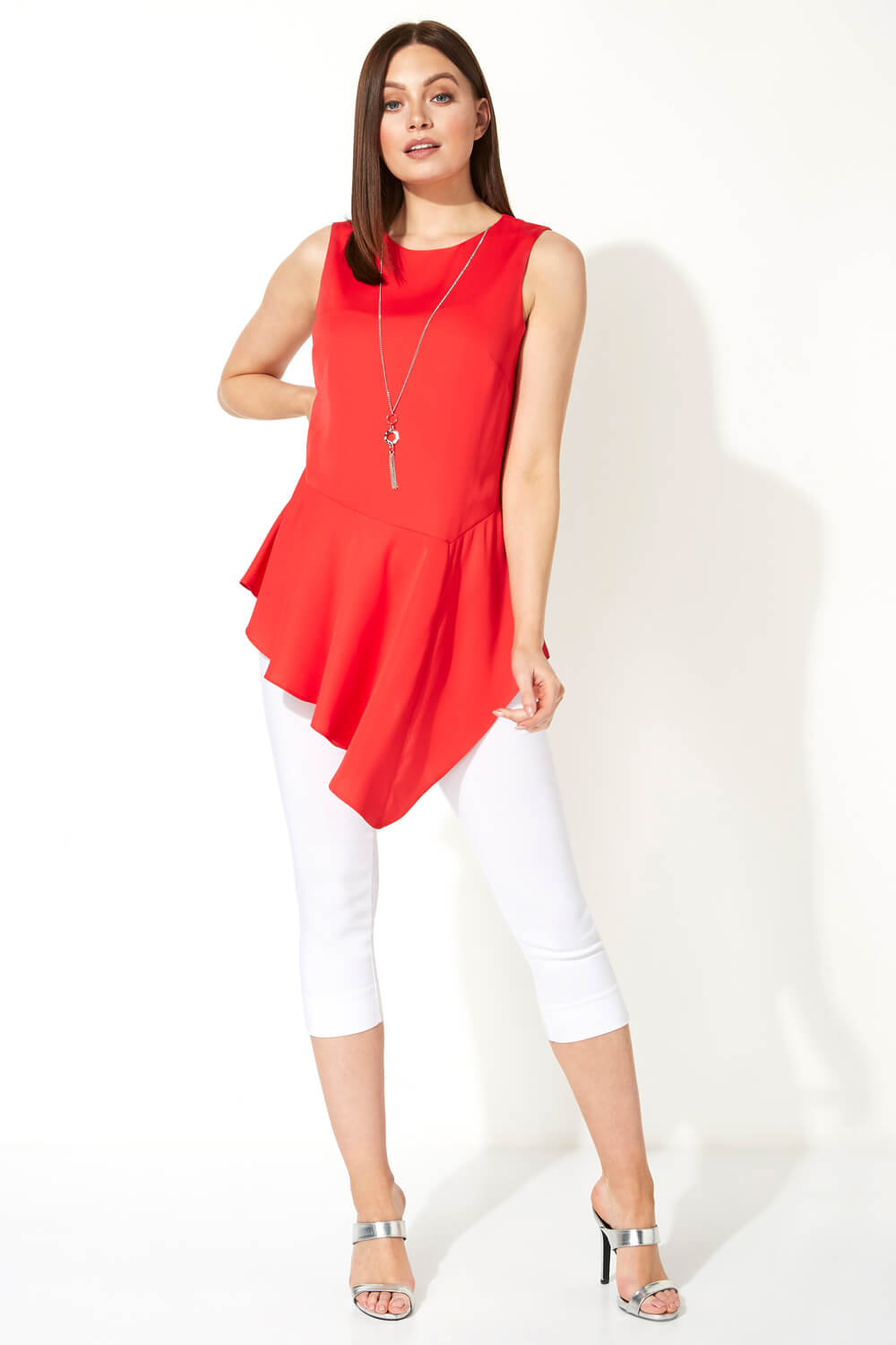 Red Asymmetric Necklace Peplum Top, Image 2 of 8