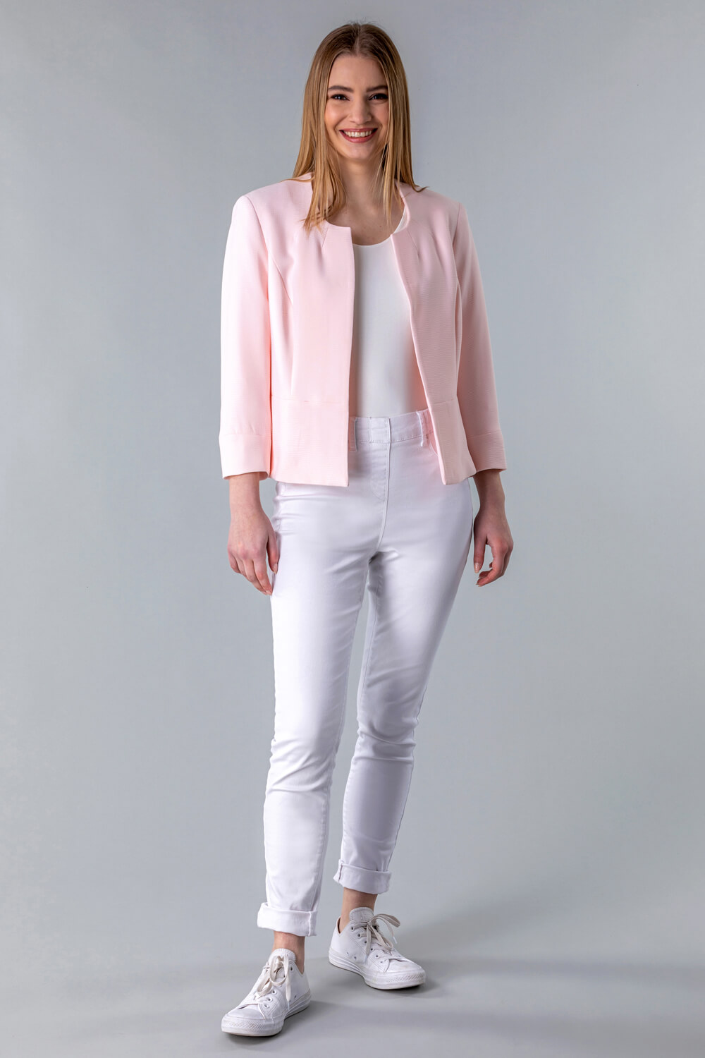 Light Pink Textured Cropped Jacket, Image 2 of 4