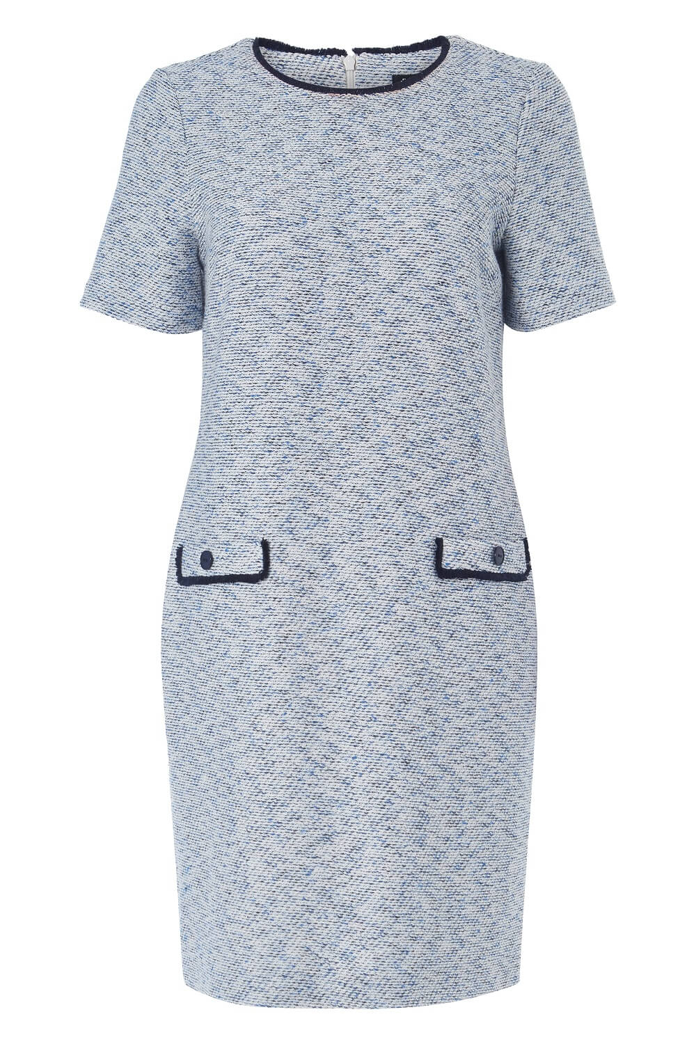 Blue Tweed Textured Shift Dress, Image 5 of 5