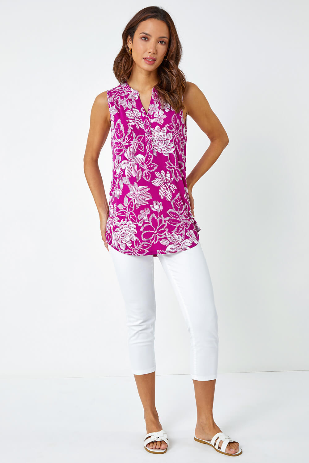 MAGENTA Textured Floral Print Sleeveless Top, Image 2 of 5