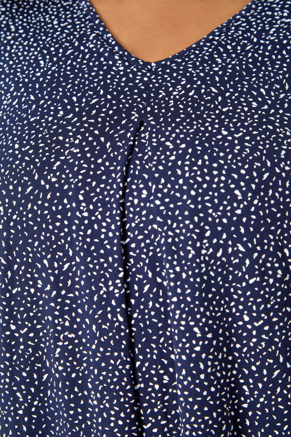 Navy  Curve Ditsy Spot Print Stretch Top, Image 5 of 6
