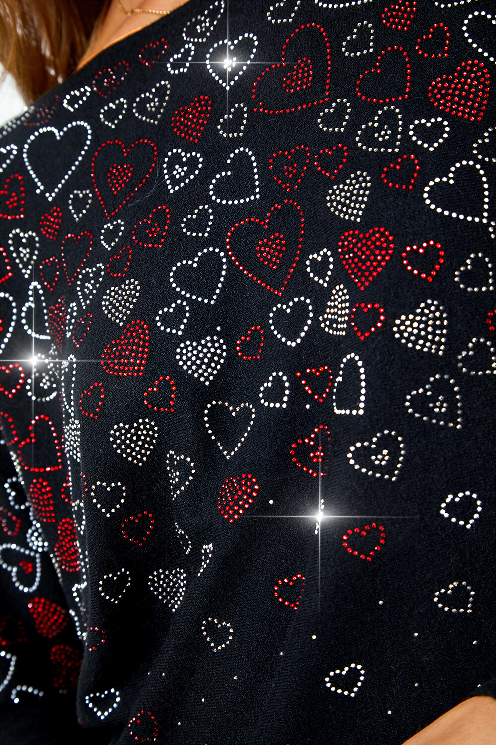 Black Embellished Diamante Heart Jumper, Image 5 of 5