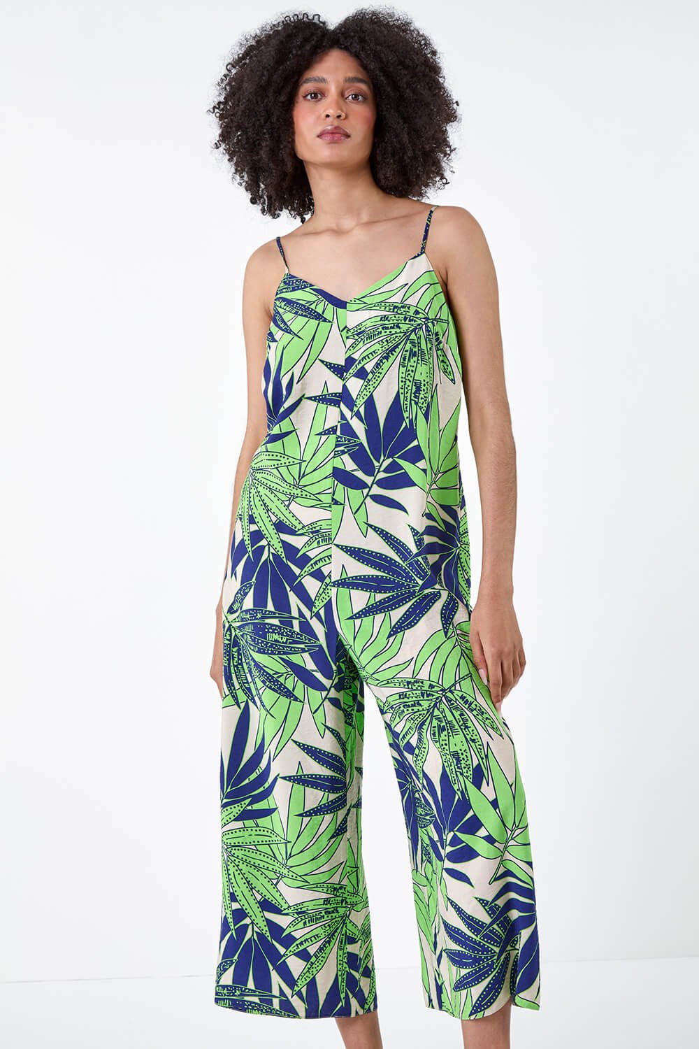 Lime Tropical Leaf Cropped Jumpsuit, Image 2 of 5