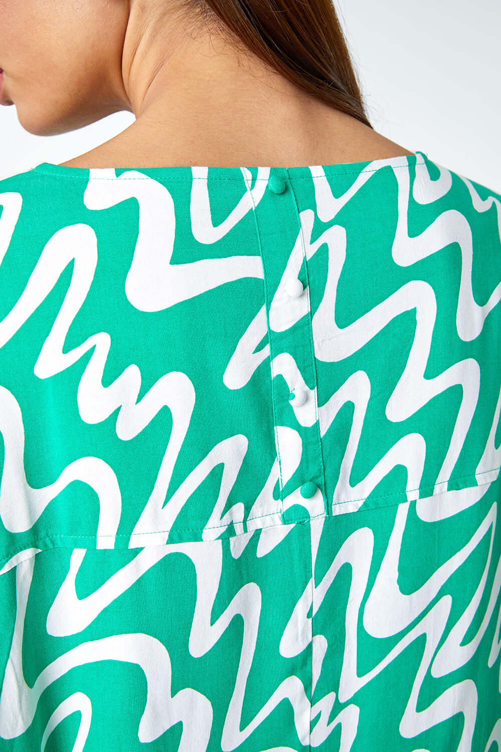 Green Swirl Print Button Back Top, Image 5 of 5