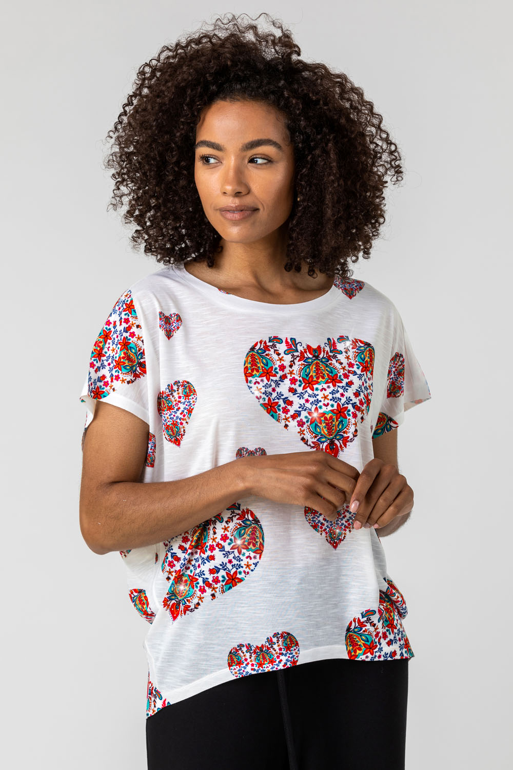 Ivory  Floral Heart Print Top, Image 4 of 4