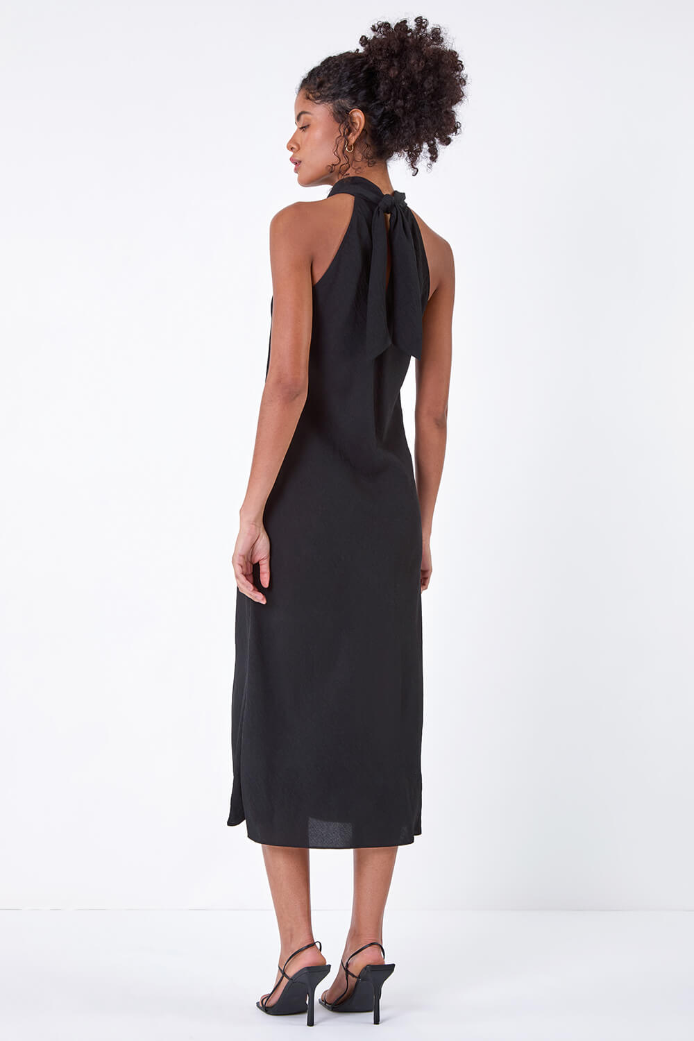 Black Plain Woven Halterneck Midi Dress, Image 3 of 8