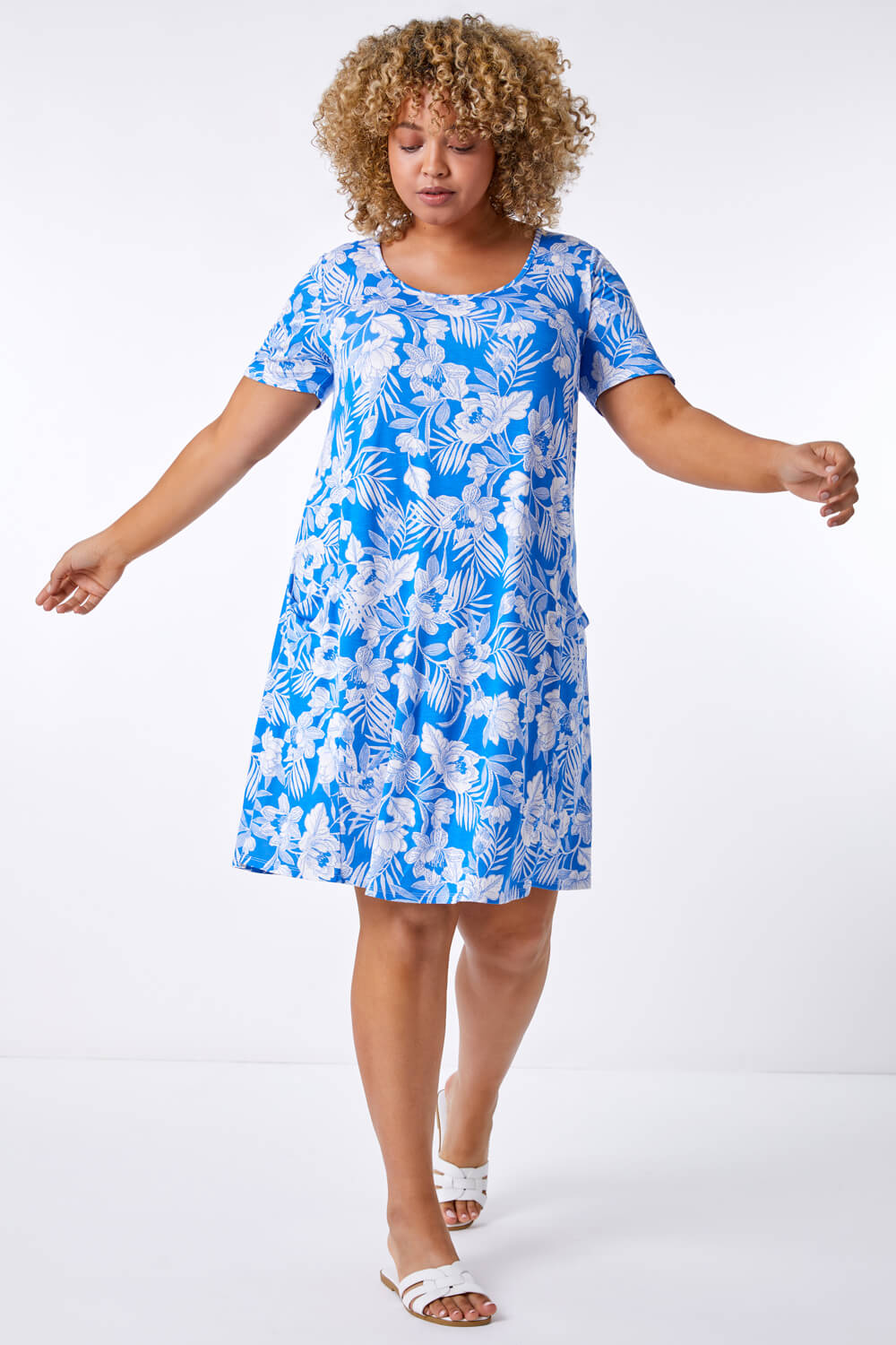 Blue Curve Tropical Print Pocket Slouch Dress, Image 3 of 5