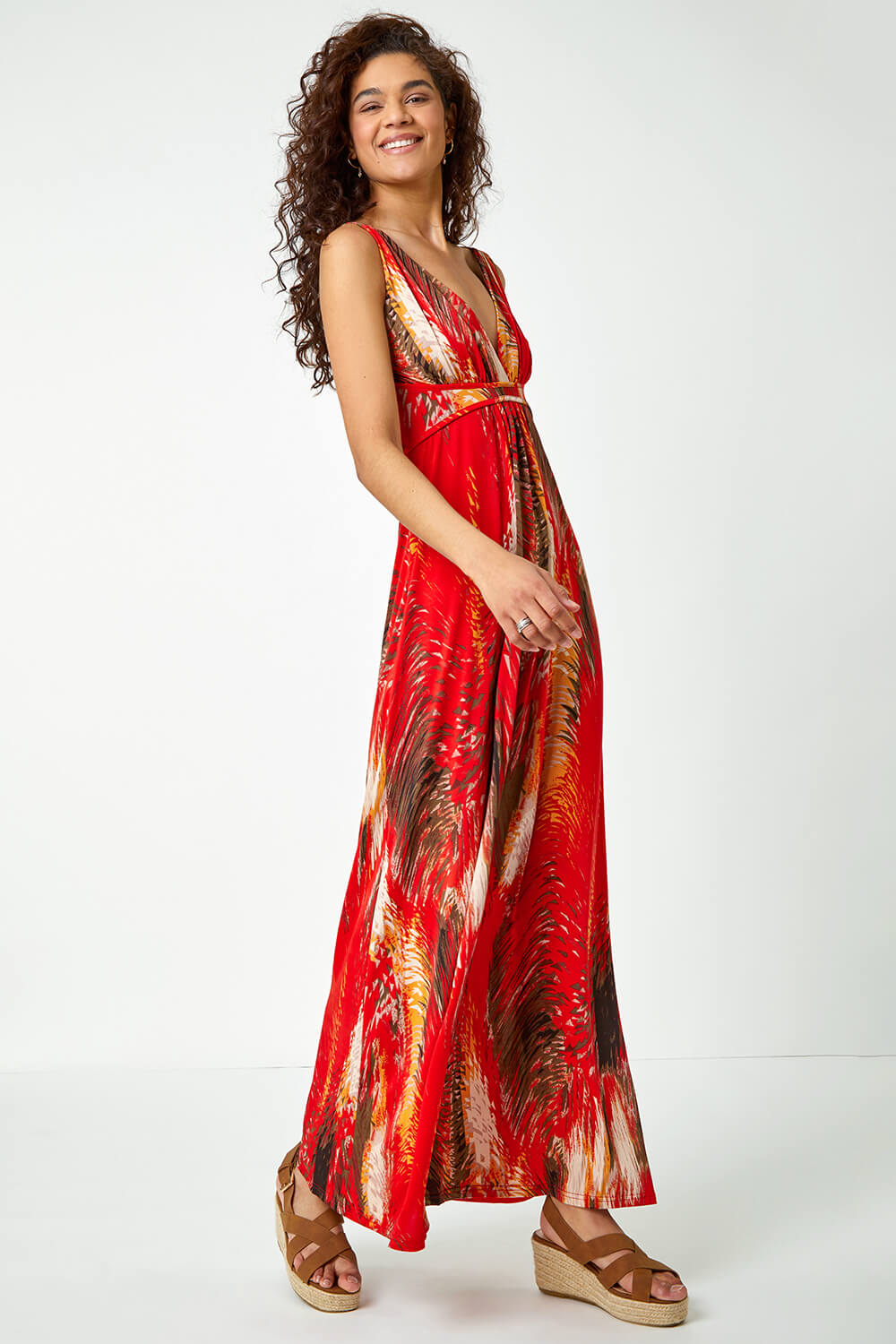 ORANGE Abstract Print Stretch Jersey Maxi Dress, Image 2 of 5