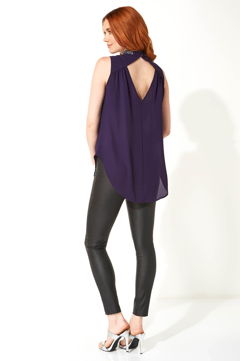 Purple Diamante Embellished High Neck Top, Image 3 of 5