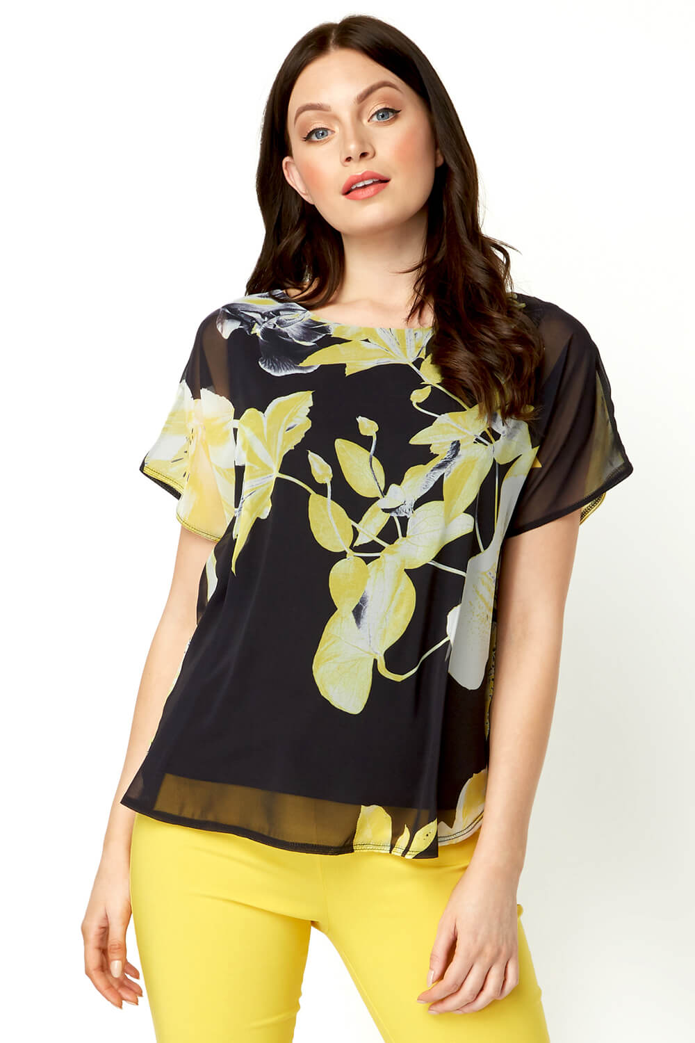 Floral Overlay Short Sleeve Top