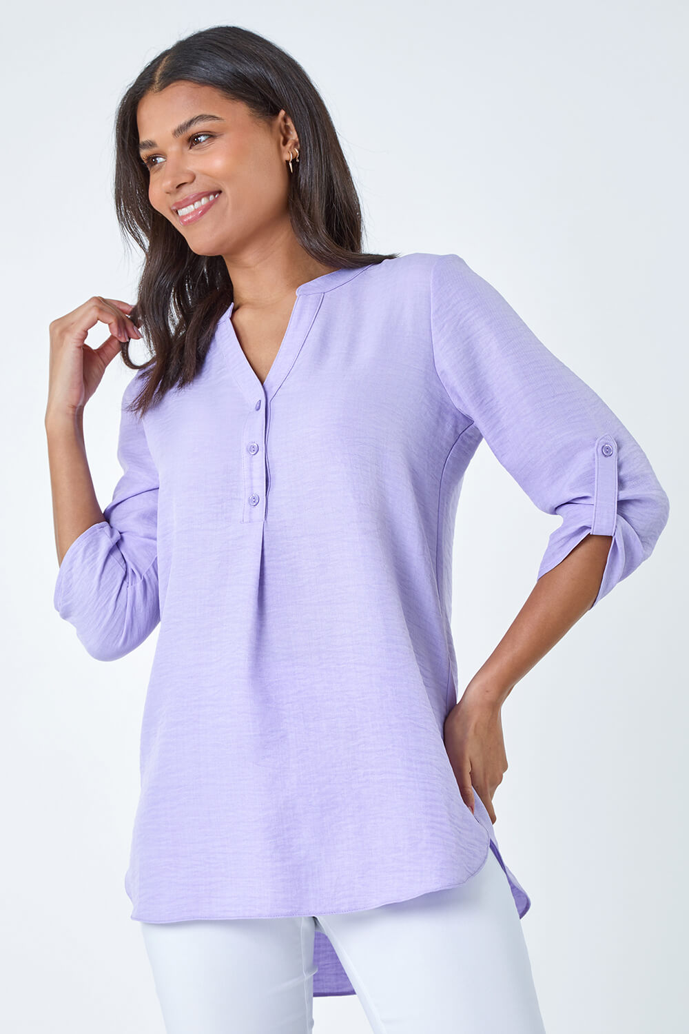 Lilac Longline Button Tunic Top, Image 2 of 5