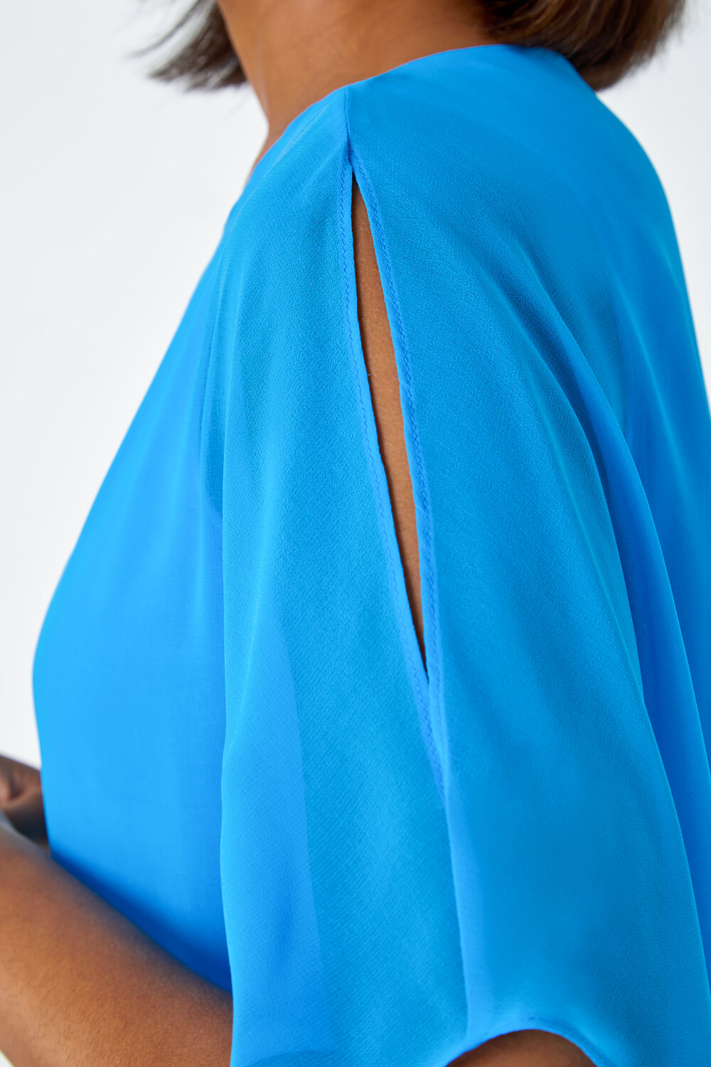 Turquoise Asymmetric Cold Shoulder Stretch Top, Image 5 of 5
