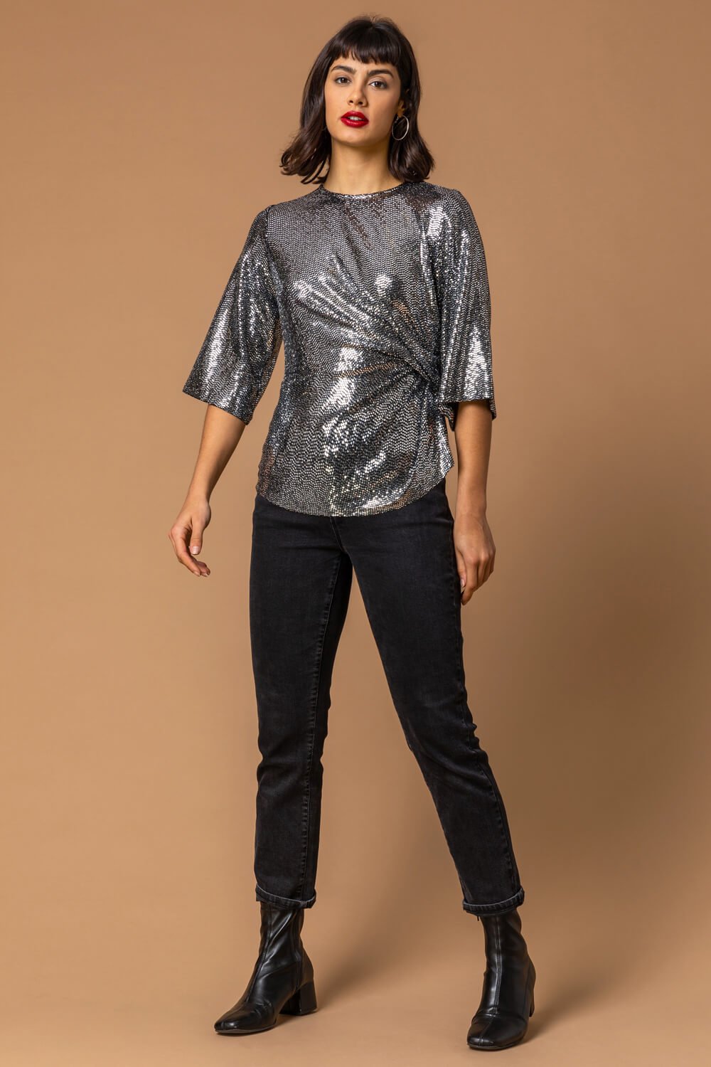 Silver Shimmer Twist Waist Top, Image 4 of 5