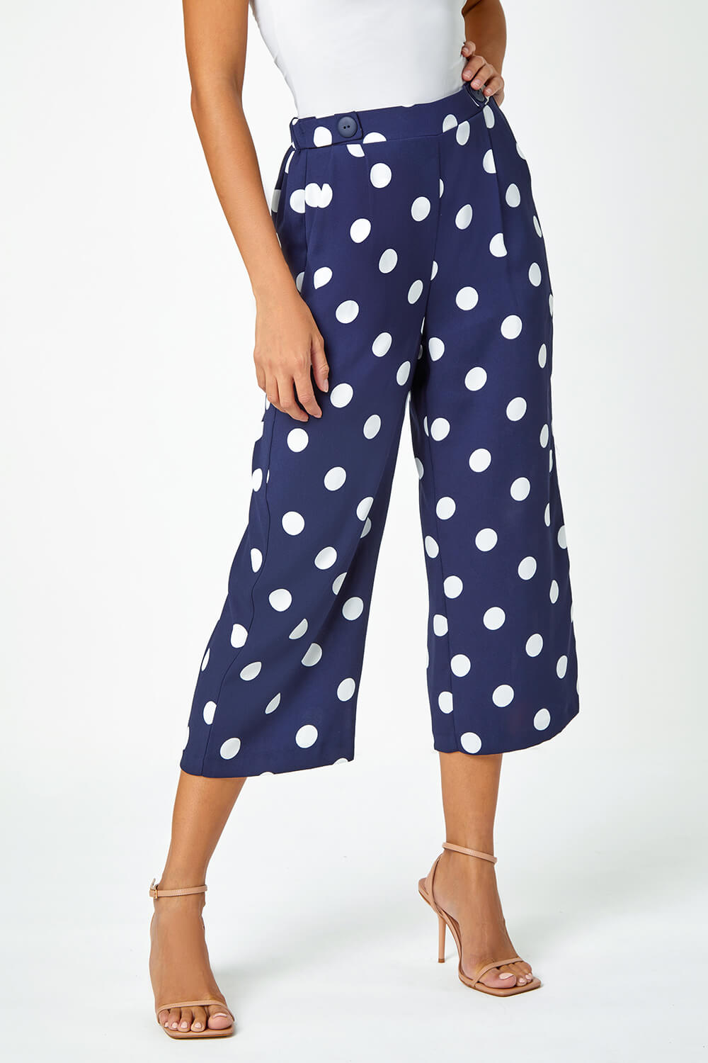 Navy  Polka Dot Culotte Trousers, Image 4 of 5