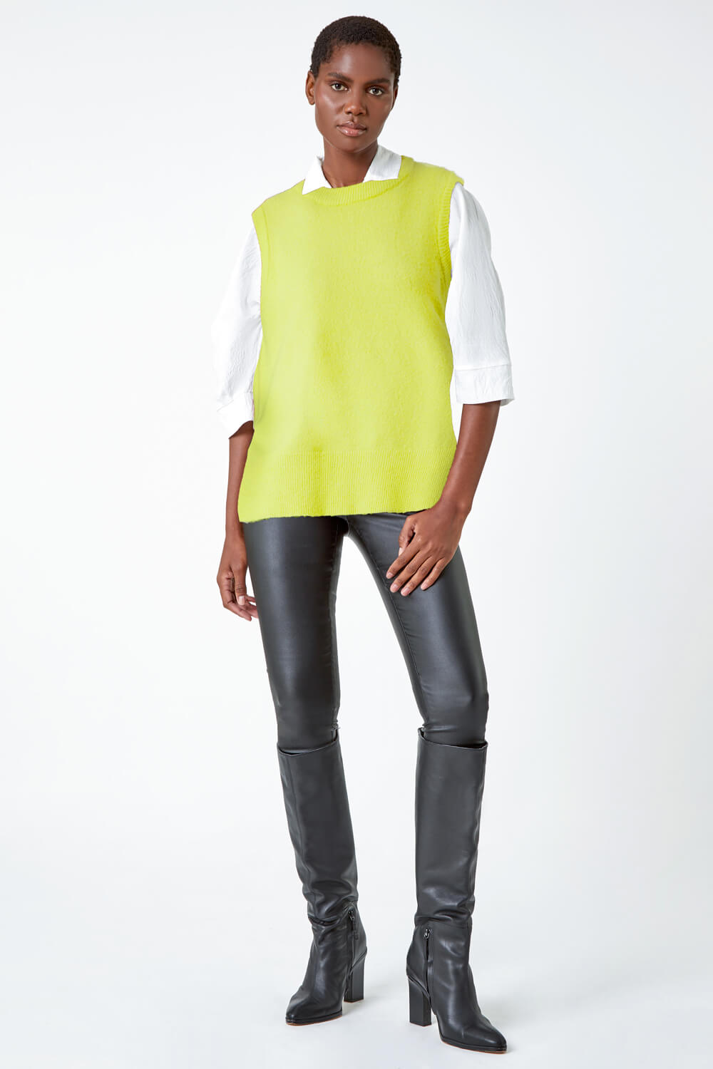 Lime Longline Knitted Stretch Vest, Image 2 of 6