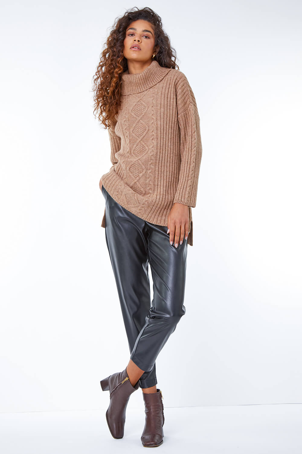 Natural  Cable Knit Ribbed Tunic Jumper , Image 4 of 5