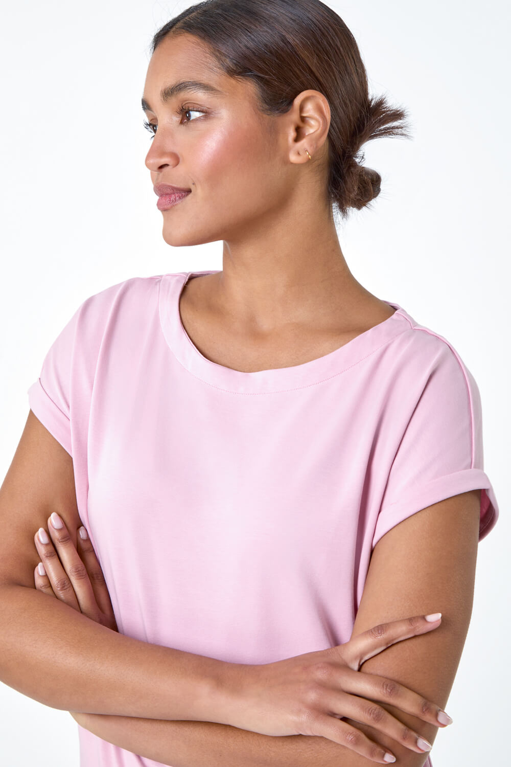 Light Pink Plain Stretch Cotton Jersey T-Shirt, Image 4 of 5
