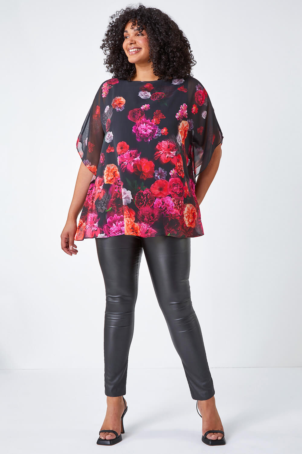 PINK Curve Floral Print Chiffon Overlay Top, Image 2 of 5