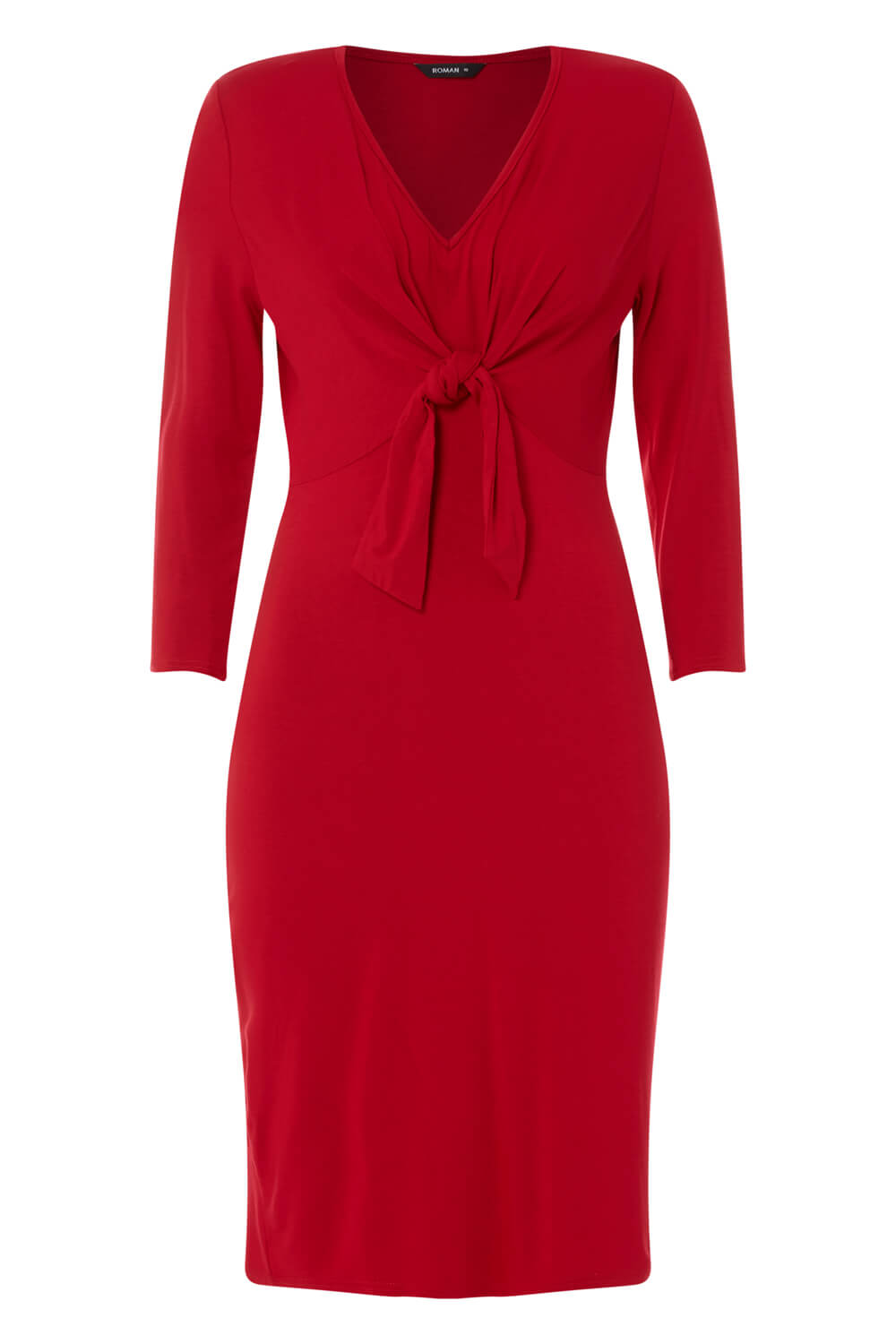 Red Tie Front Fitted Dress, Image 4 of 4