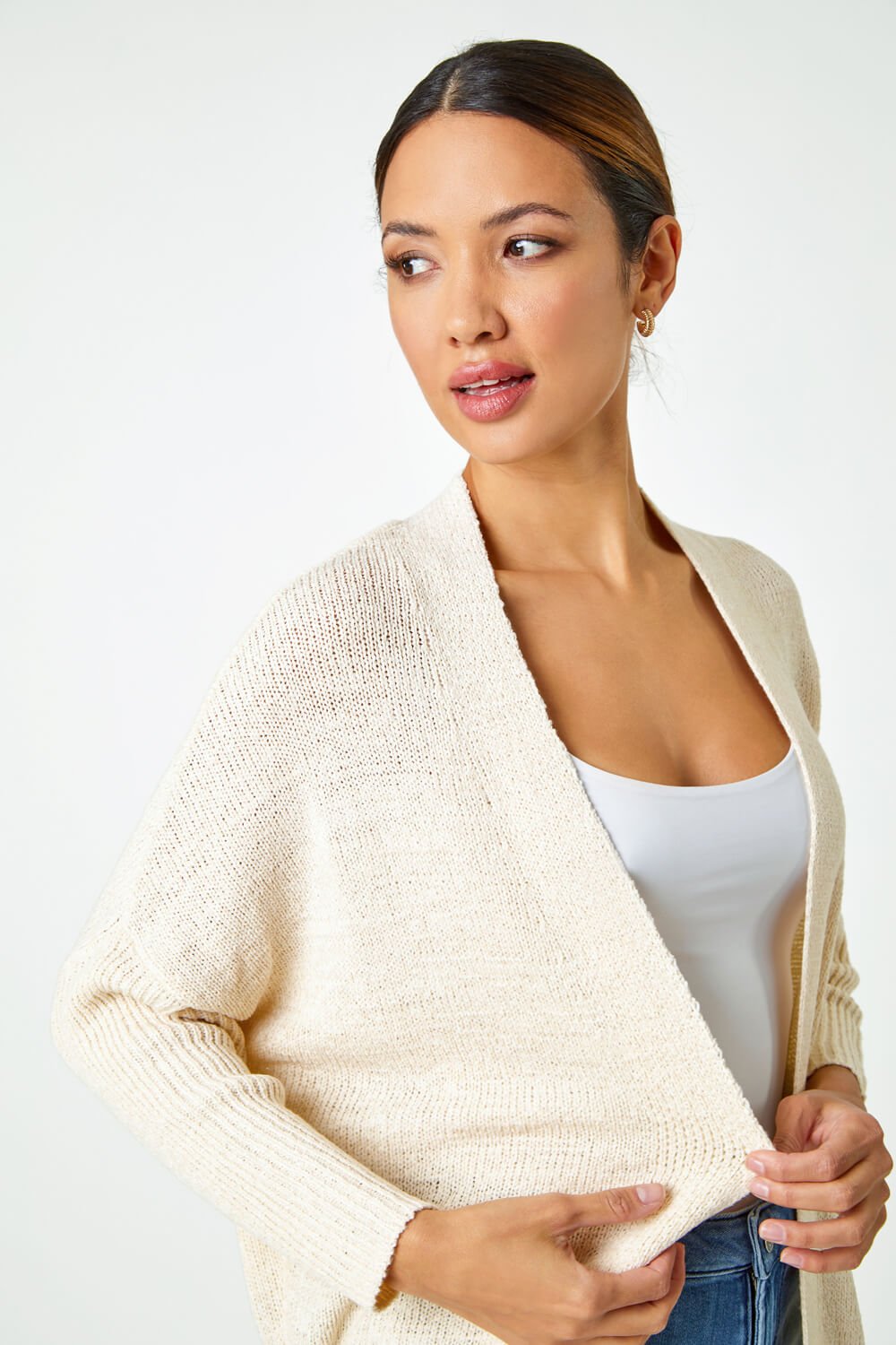 Natural  Relaxed Longline Cardigan , Image 4 of 5
