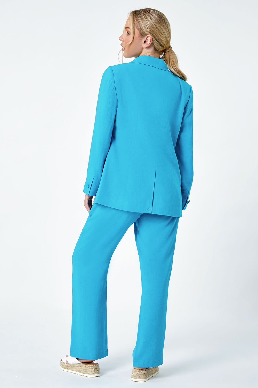 Turquoise Petite Linen Blend Blazer, Image 3 of 7