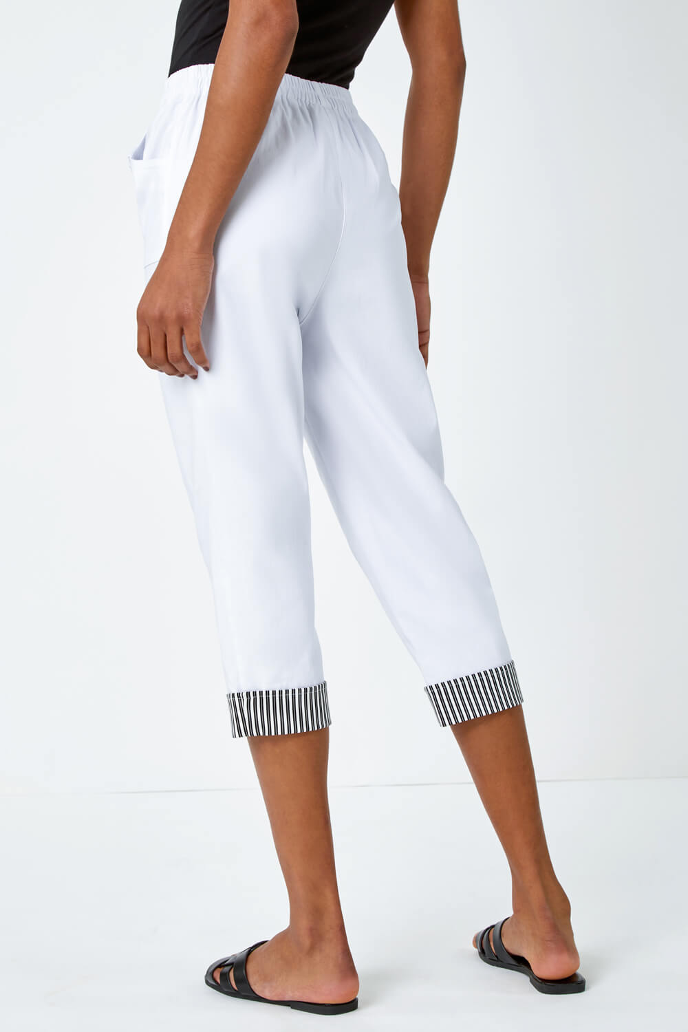 White Contrast Detail Cropped Stretch Trouser , Image 2 of 5