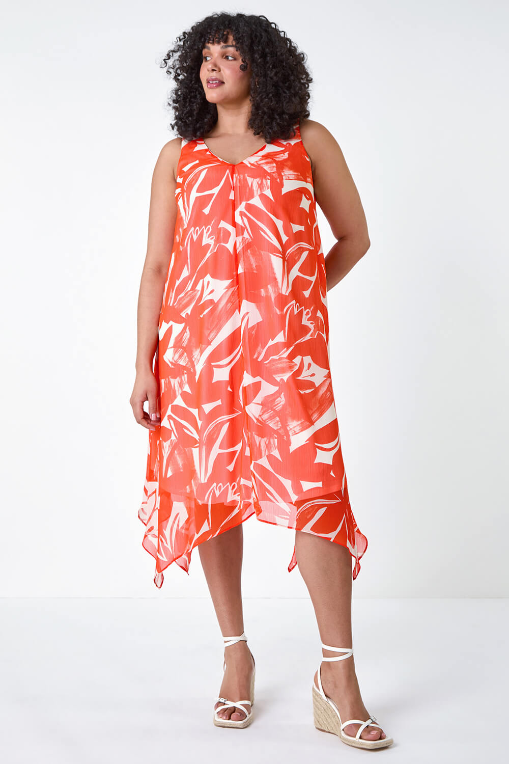 Curve Abstract Print Chiffon Dress