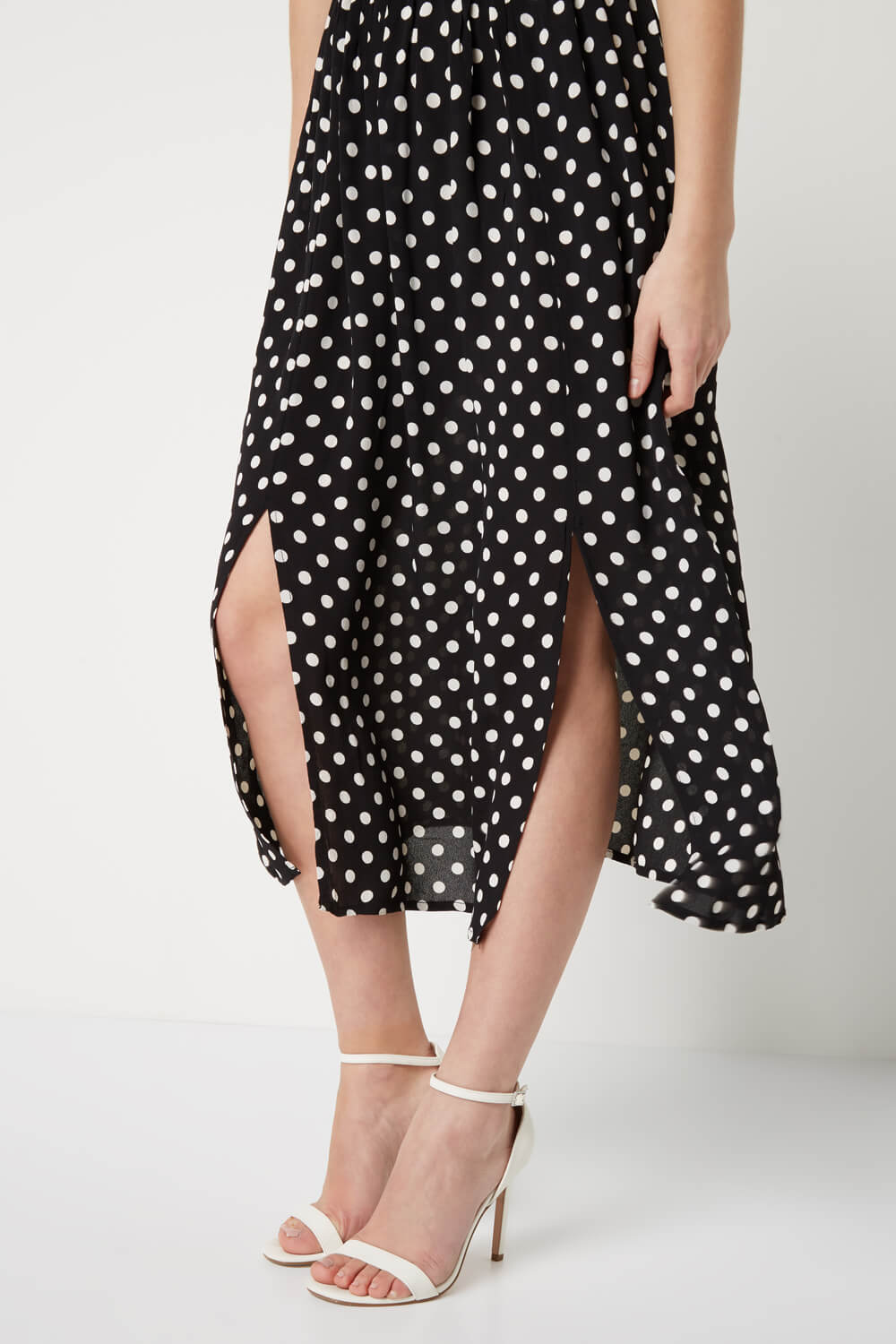 Black Polka Dot Cold Shoulder Dress, Image 3 of 4
