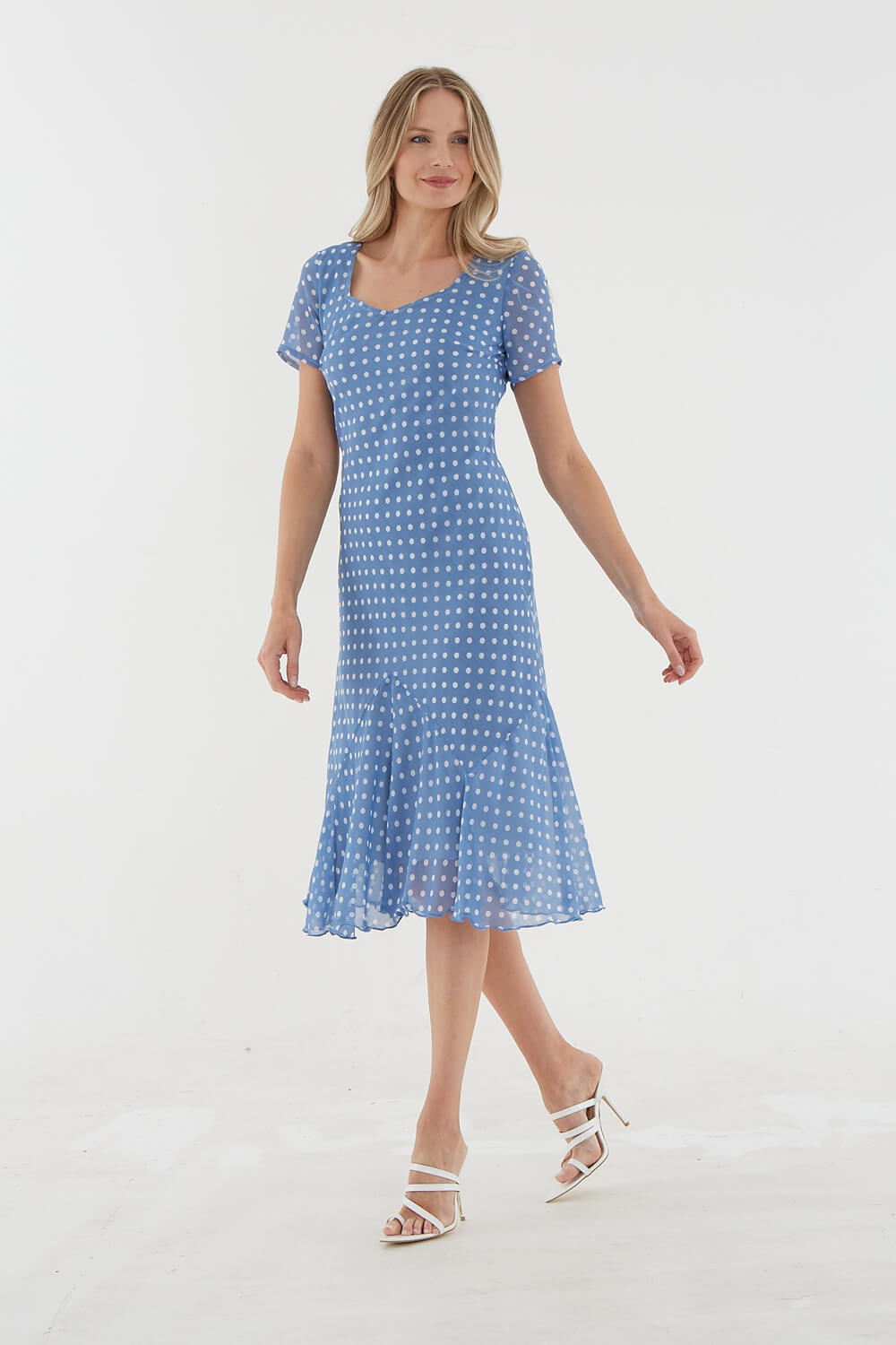 Blue Julianna Spot Print Chiffon Dress, Image 3 of 4