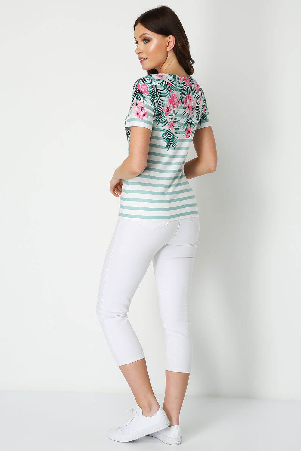 Multi  Flamingo Stripe Floral T-Shirt , Image 3 of 8