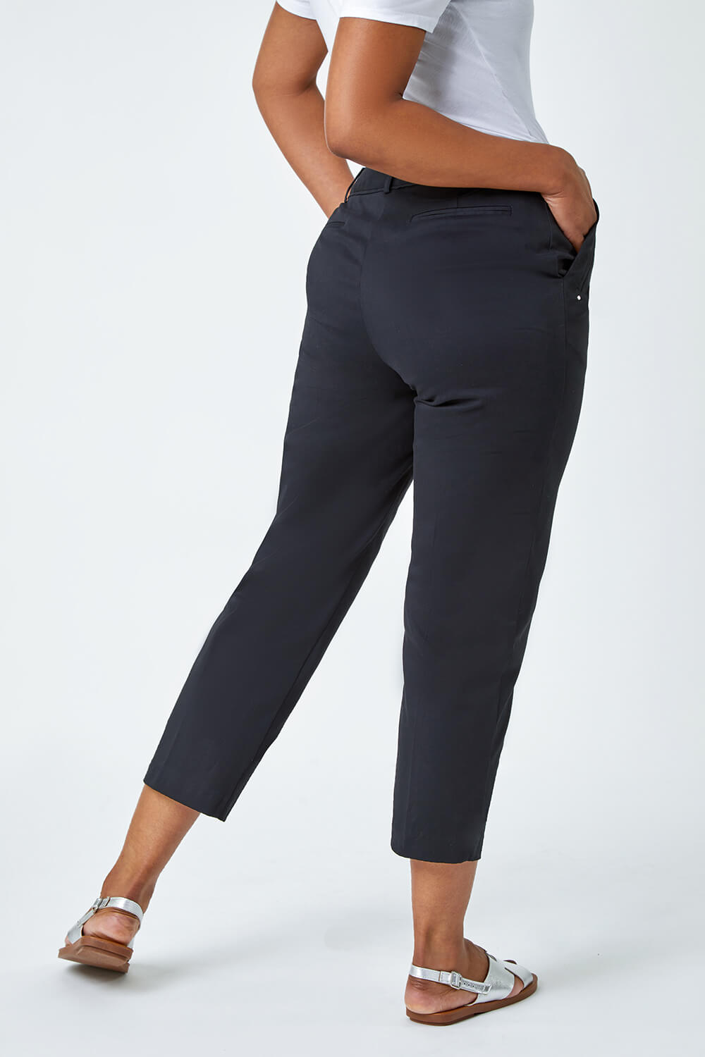 Black Petite Cotton Blend Stretch Trousers, Image 3 of 5
