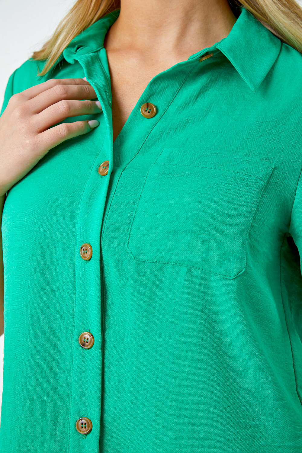 Green Petite Button Up Pocket Shirt, Image 5 of 5