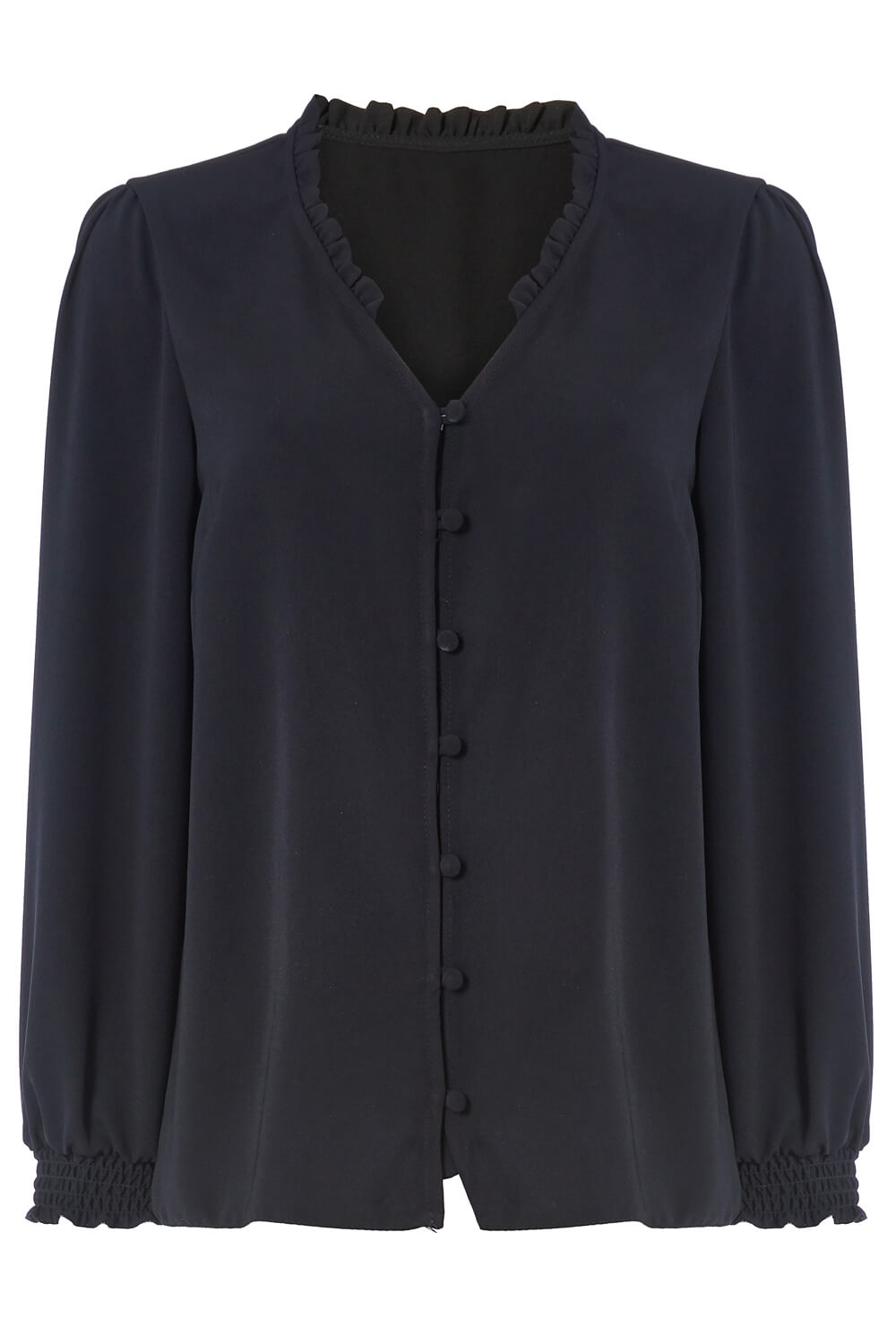 Black Frill Detail Button Through Blouse, Image 5 of 5