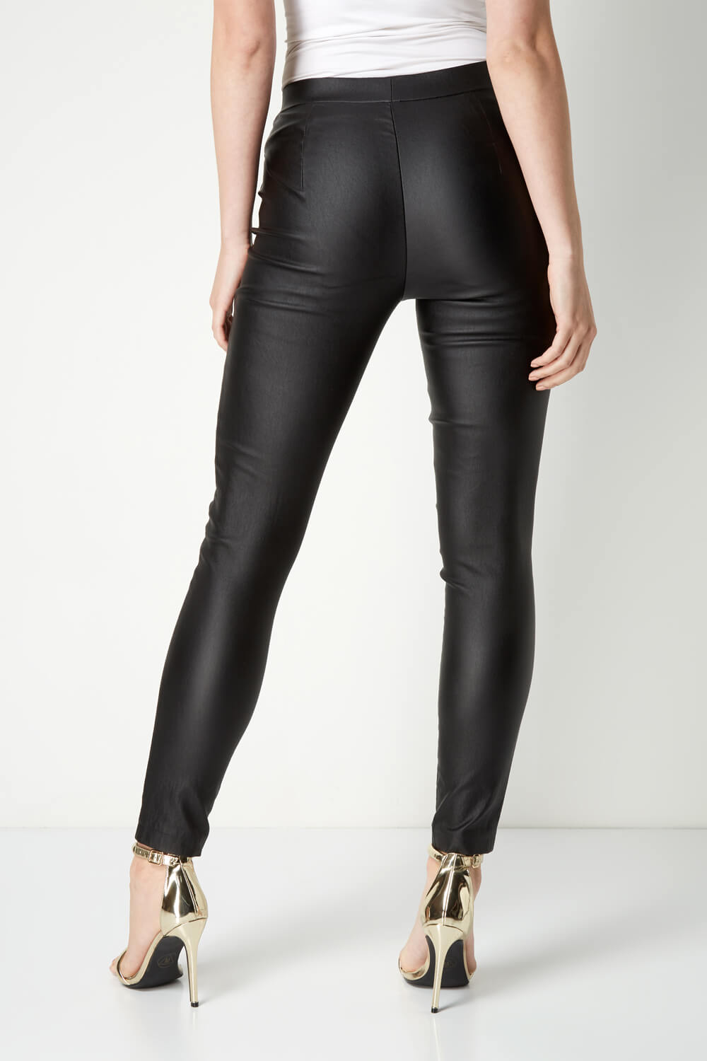 Black Pull On Faux Leather Trousers, Image 2 of 4