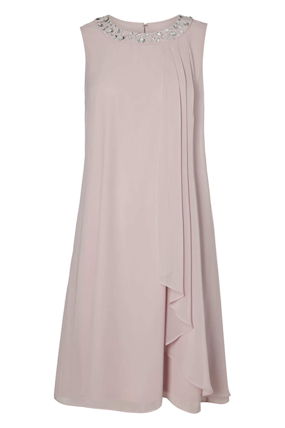 Light Pink Embellished Neck Chiffon Dress, Image 5 of 5
