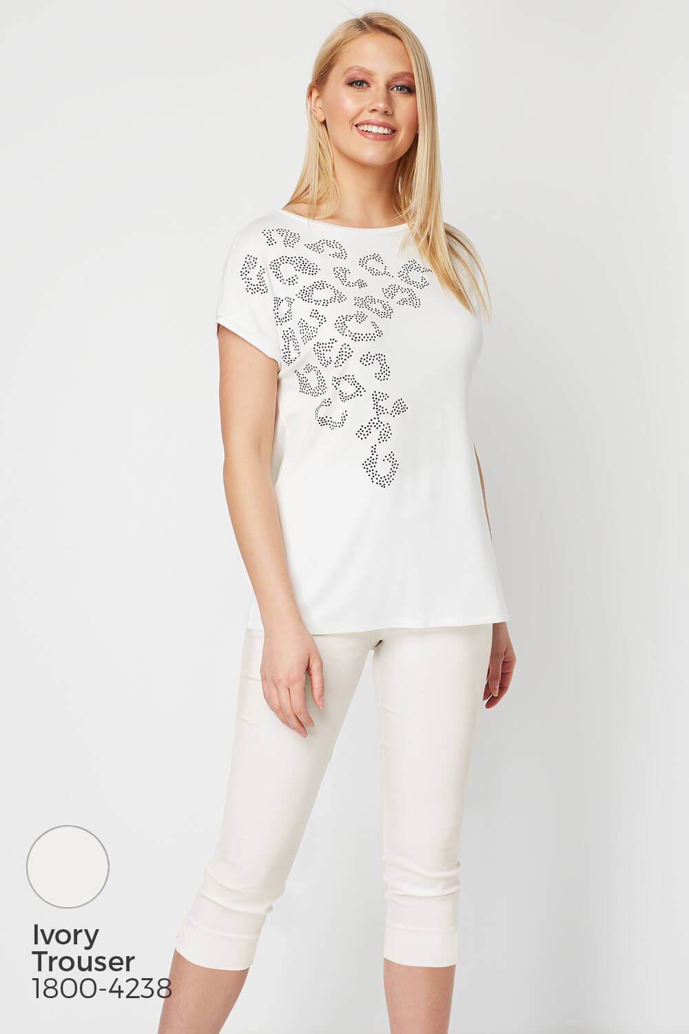 Ivory  Animal Print Stud T-Shirt Top, Image 6 of 9