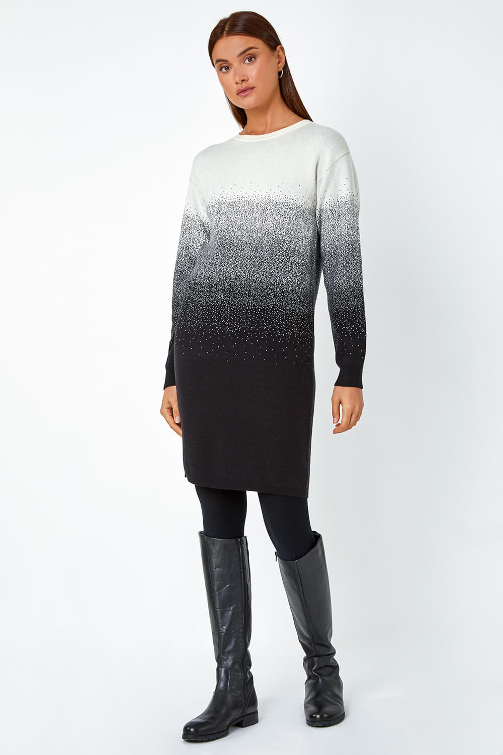 Ivory  Ombre Knitted Jumper Dress, Image 2 of 5